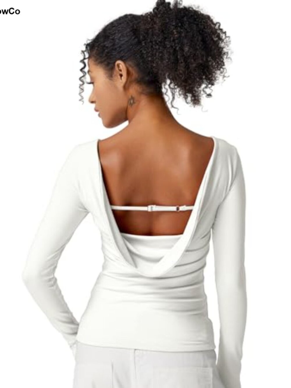 Long Sleeve Cowl Back Boat Neck Double Lined Fitted T-Shirt - Picture 1 of 6